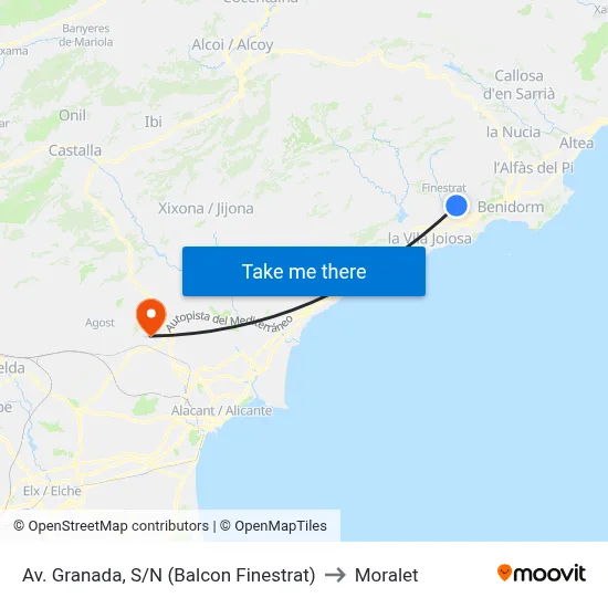 Av. Granada, S/N (Balcon Finestrat) to Moralet map