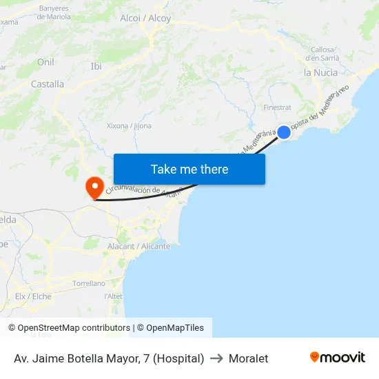 Av. Jaime Botella Mayor, 7 (Hospital) to Moralet map