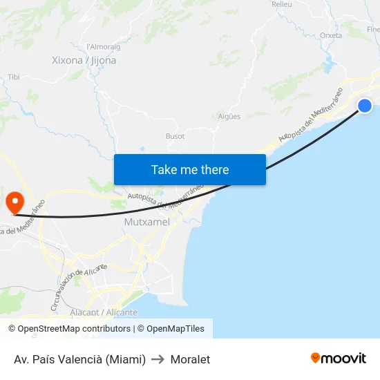 Av. País Valencià (Miami) to Moralet map