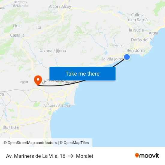 Av. Mariners de La Vila, 16 to Moralet map