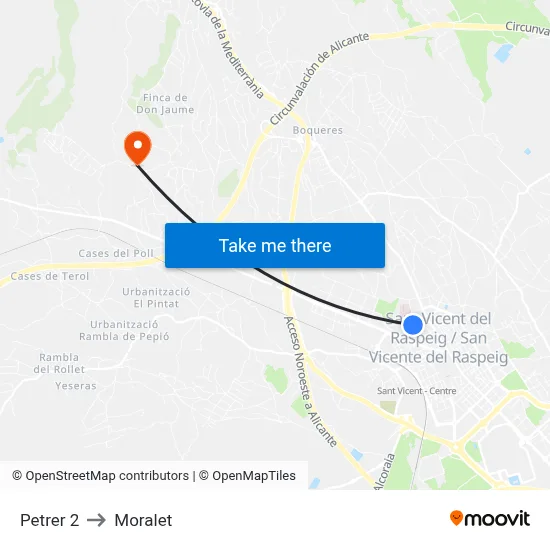 Petrer 2 to Moralet map