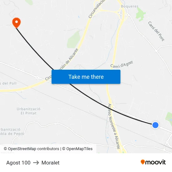 Agost 100 to Moralet map