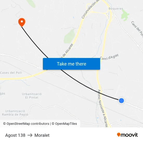 Agost 138 to Moralet map