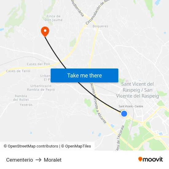 Cementerio to Moralet map