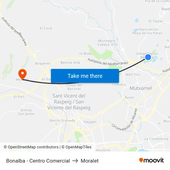 Bonalba - Centro Comercial to Moralet map