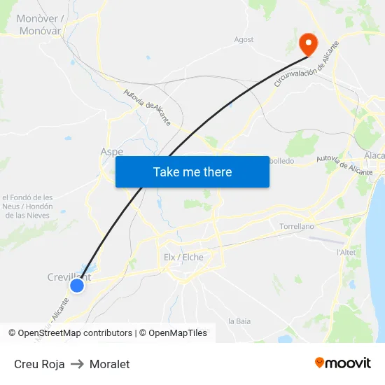 Creu Roja to Moralet map