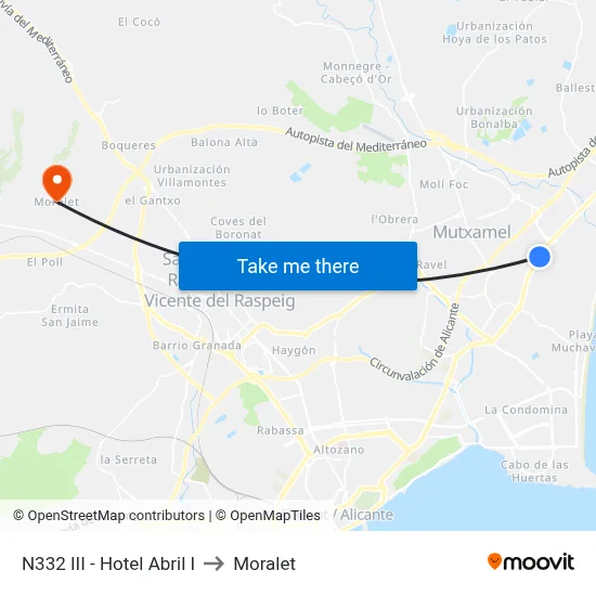 N332 III - Hotel Abril I to Moralet map
