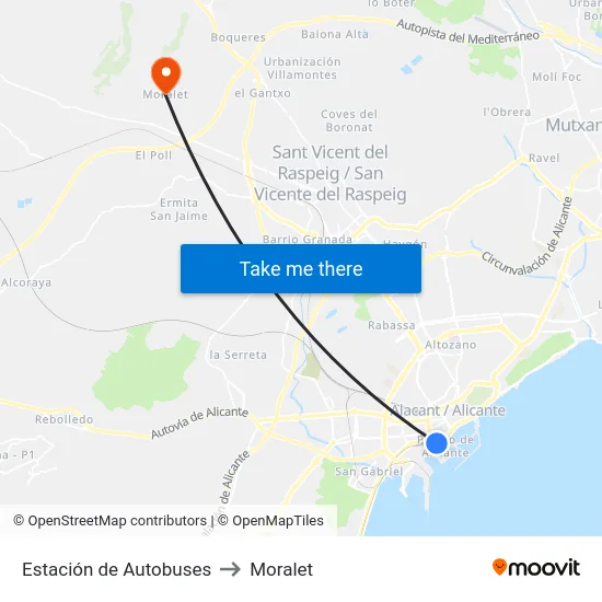 Estación de Autobuses to Moralet map
