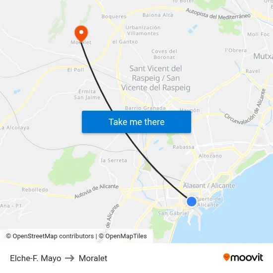 Elche-F. Mayo to Moralet map