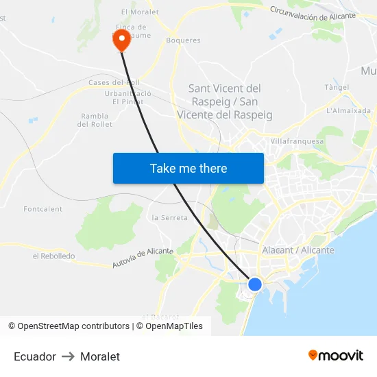 Ecuador to Moralet map