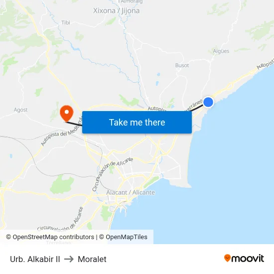 Urb. Alkabir II to Moralet map