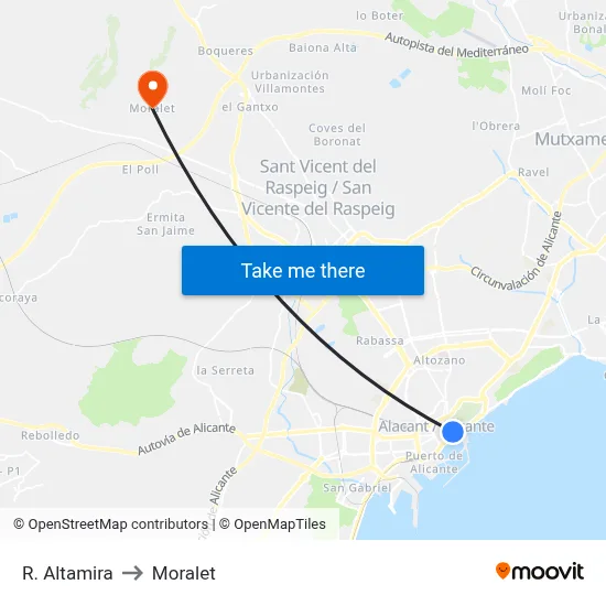 R. Altamira to Moralet map