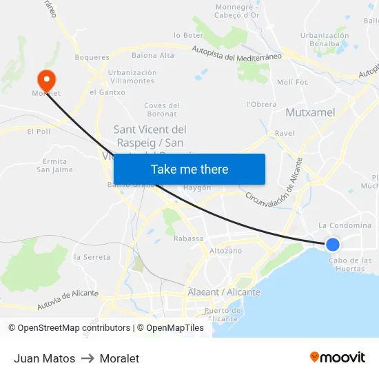 Juan Matos to Moralet map