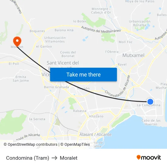Condomina (Tram) to Moralet map