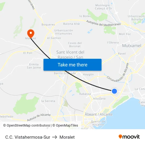C.C. Vistahermosa-Sur to Moralet map