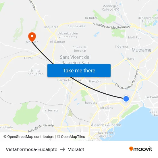 Vistahermosa-Eucalipto to Moralet map