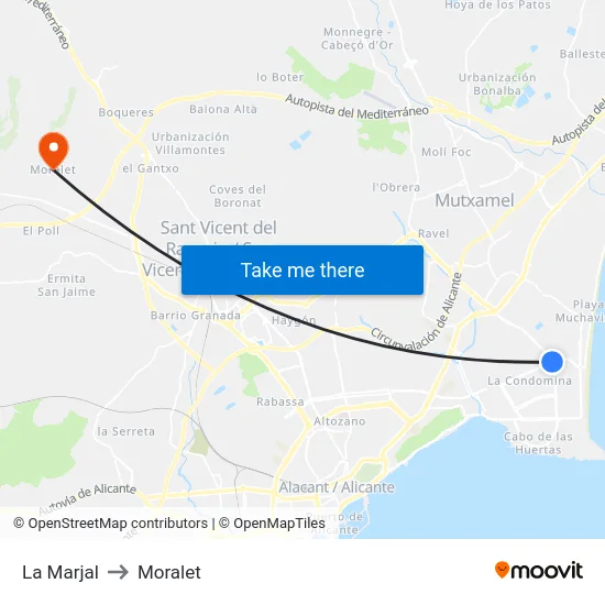 La Marjal to Moralet map
