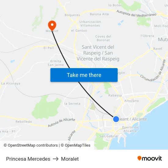 Princesa Mercedes to Moralet map