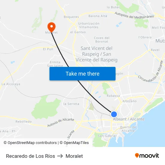 Recaredo de Los Ríos to Moralet map