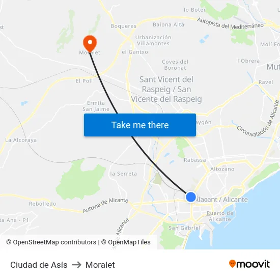 Ciudad de Asís to Moralet map