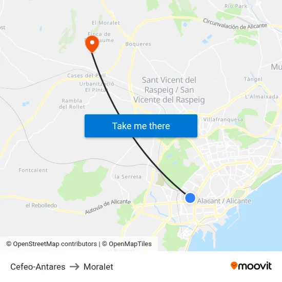 Cefeo-Antares to Moralet map