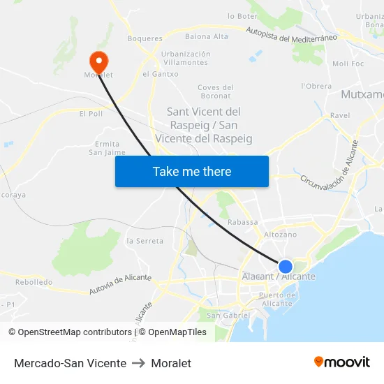 Mercado-San Vicente to Moralet map