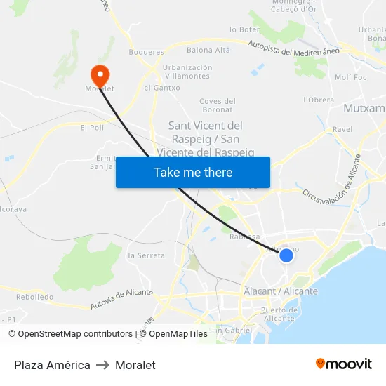 Plaza América to Moralet map