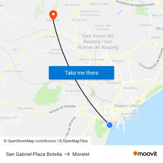 San Gabriel-Plaza Botella to Moralet map