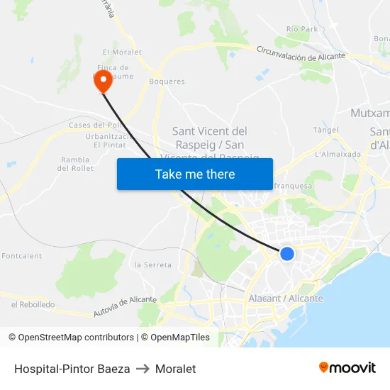 Hospital-Pintor Baeza to Moralet map
