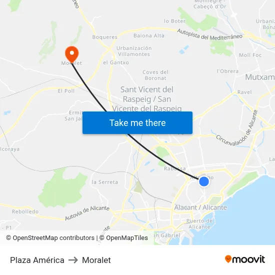 Plaza América to Moralet map