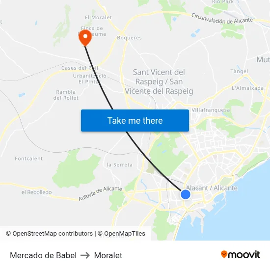 Mercado de Babel to Moralet map
