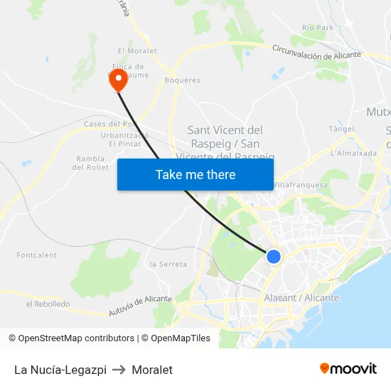 La Nucía-Legazpi to Moralet map