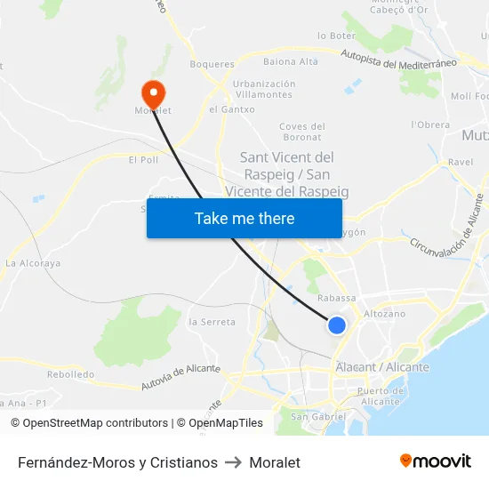 Fernández-Moros y Cristianos to Moralet map
