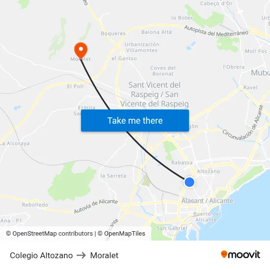 Colegio Altozano to Moralet map