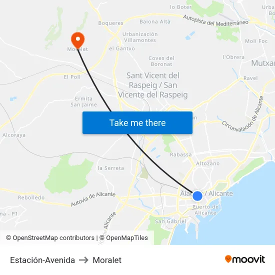 Estación-Avenida to Moralet map