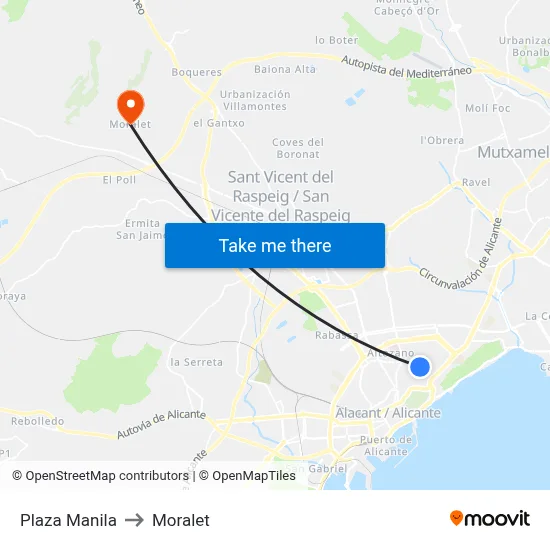 Plaza Manila to Moralet map