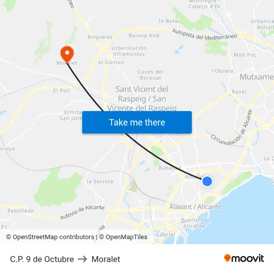 C.P. 9 de Octubre to Moralet map