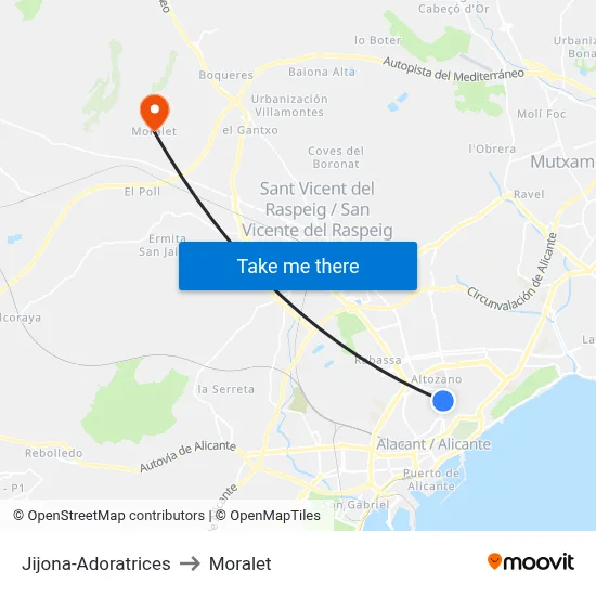 Jijona-Adoratrices to Moralet map