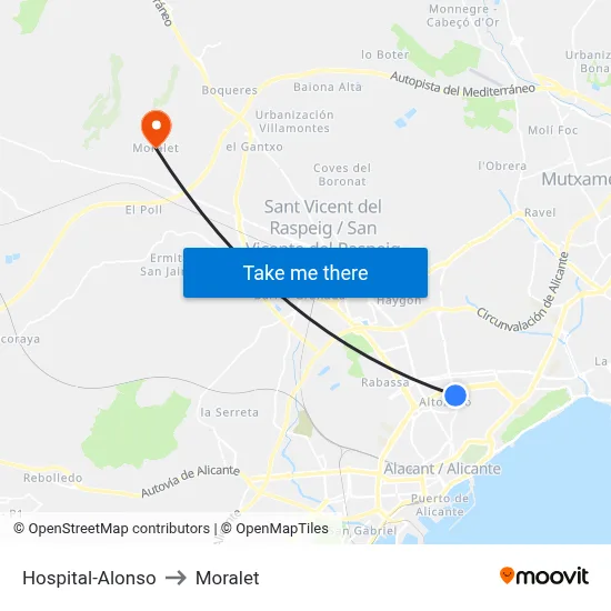 Hospital-Alonso to Moralet map