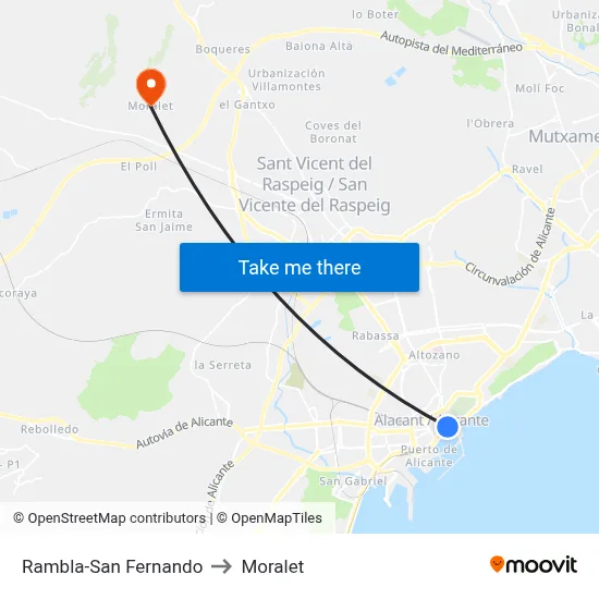 Rambla-San Fernando to Moralet map