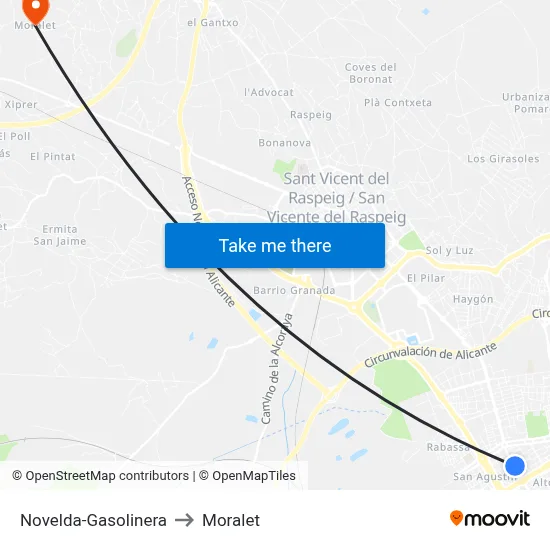 Novelda-Gasolinera to Moralet map