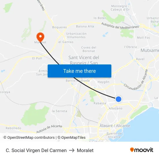 C. Social Virgen Del Carmen to Moralet map