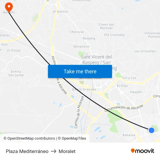 Plaza Mediterráneo to Moralet map