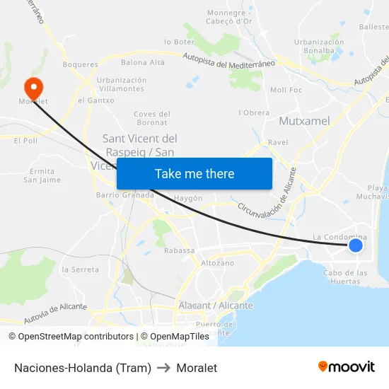 Naciones-Holanda (Tram) to Moralet map