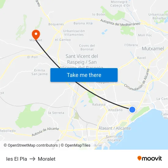 Ies El Pla to Moralet map