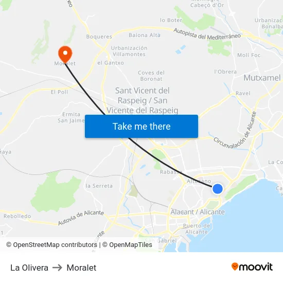 La Olivera to Moralet map