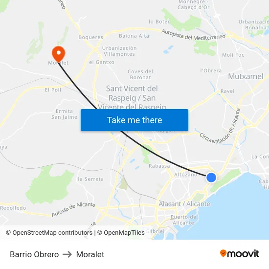 Barrio Obrero to Moralet map