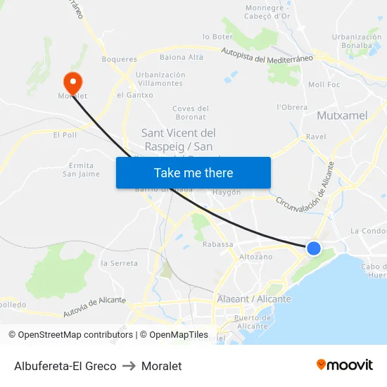 Albufereta-El Greco to Moralet map