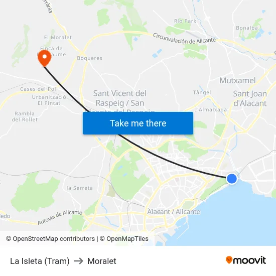 La Isleta (Tram) to Moralet map