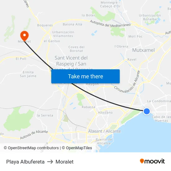 Playa Albufereta to Moralet map